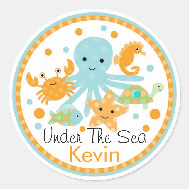 Adesivo Redondo Sob o Vinheta de Aniversário do Mar (Frente)