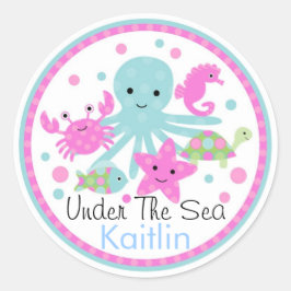 Adesivo Redondo Sob o Vinheta de Aniversário do Mar