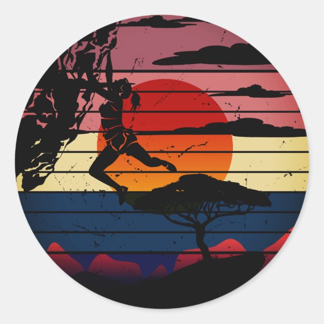 Adesivo Redondo Sobe como um Retro de Escala de Rapariga (Frente)