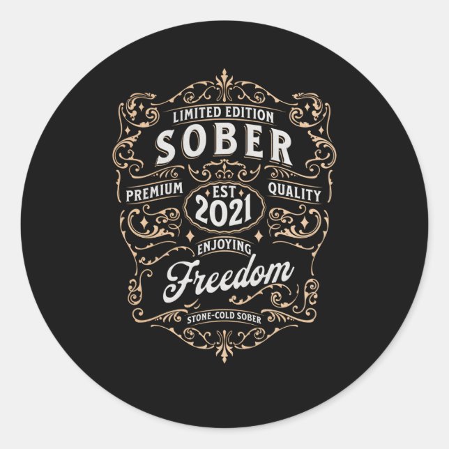 Adesivo Redondo Sober Desde 2021 Aniversário Sobriety Sober (Frente)