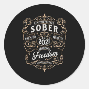 Adesivo Redondo Sober Desde 2021 Aniversário Sobriety Sober