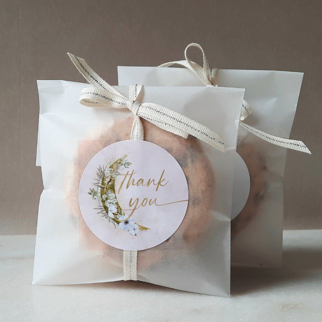 Adesivo Redondo Sobre a Lua Boho Dourada Poeira e Nuvens (Criador carregado)