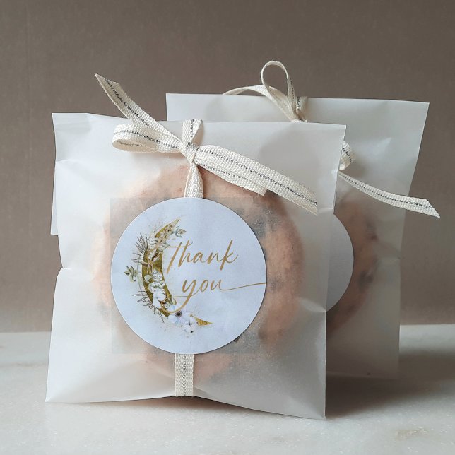 Adesivo Redondo Sobre a Lua Boho Dourado Poeira e Nuvens Rota Clás (Criador carregado)