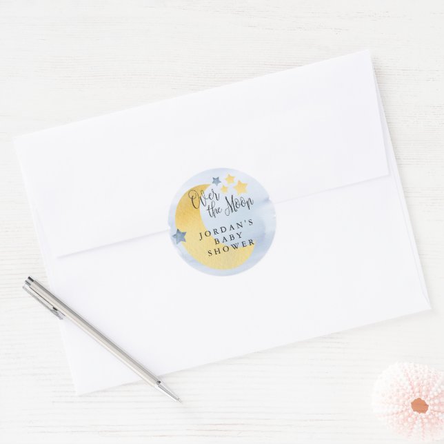 Adesivo Redondo Sobre a Lua, Selo de Envelope Personalizado Azul (Envelope)