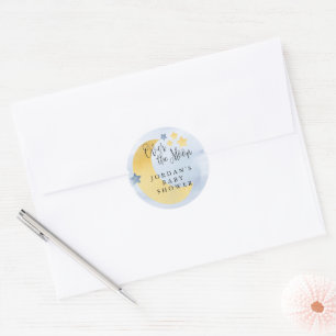 Adesivo Redondo Sobre a Lua, Selo de Envelope Personalizado Azul