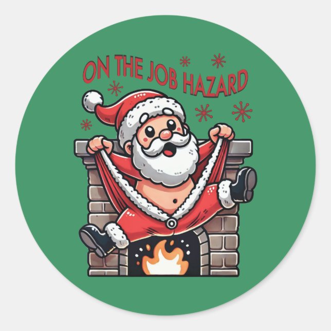 Adesivo Redondo Sobre Papais noeis de Risco de Fogo (Frente)