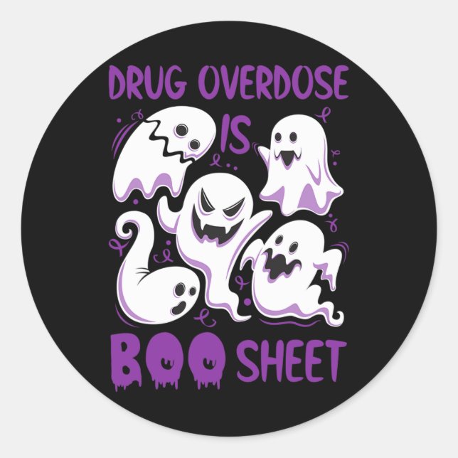 Adesivo Redondo Sobredosagem de fármaco é Halloween Roxo Boos Dive (Frente)
