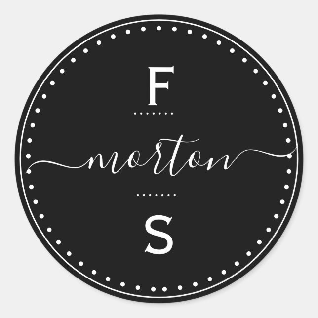 Adesivo Redondo Sobrenome de Script com Iniciais (Frente)