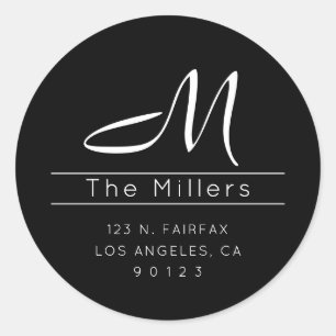 Adesivo Redondo Sobrenome de Script Endereço de Devolução & Monogr