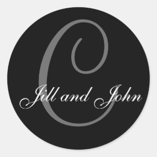 Adesivo Redondo Sobrenome inicial C mais primeiros nomes Black Sti