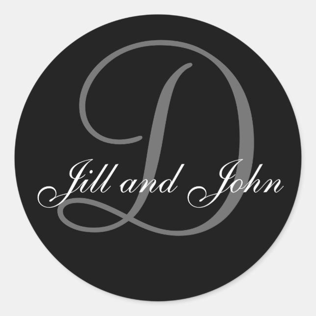 Adesivo Redondo Sobrenome inicial D mais nomes impressão em preto (Frente)