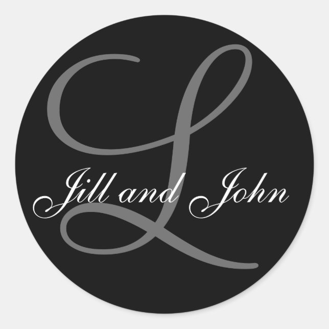 Adesivo Redondo Sobrenome inicial L mais nomes impressão em preto (Frente)