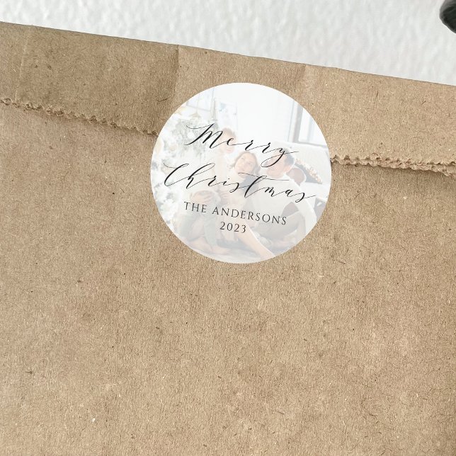 Adesivo Redondo Sobreposição de Fotos de Natal Merry Script Minima (Criador carregado)