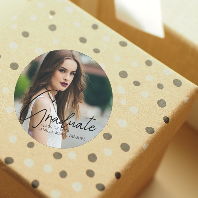 Adesivo Redondo Sobreposição de Script Manuscrito de Foto para Gra (Criador carregado)