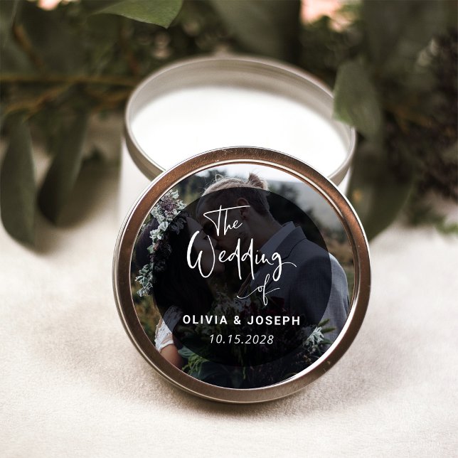 Adesivo Redondo Sobreposição Preta e Branca Moderna | Casamento Fo (Criador carregado)