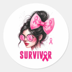 Adesivo Redondo Sobrevivência Cancer de mama Consciência rosa Mens