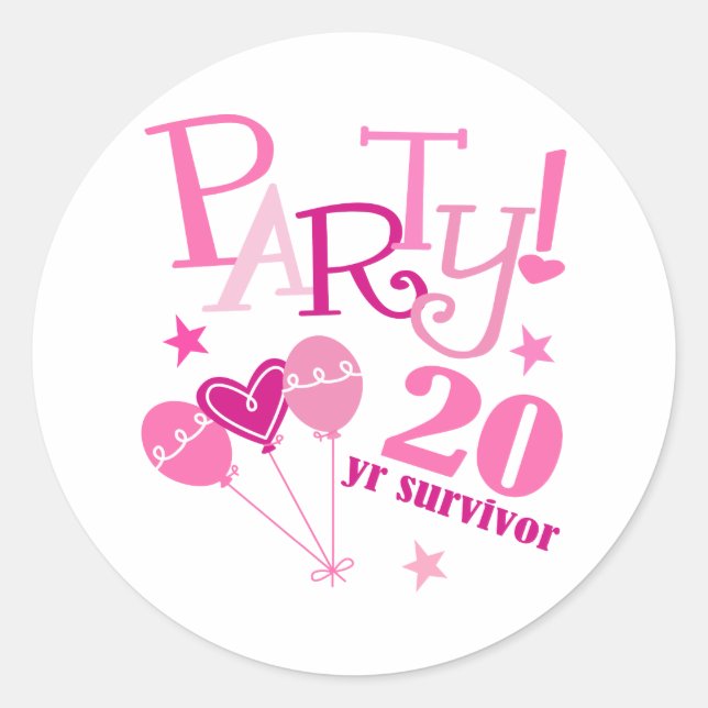 Adesivo Redondo Sobrevivência do Câncer da Mama 20 anos (Frente)