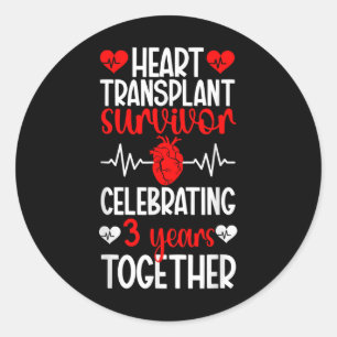 Adesivo Redondo Sobrevivência do Transplante Cardíaco 3º Aniversár