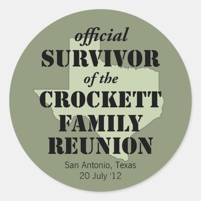 Adesivo Redondo Sobrevivência Oficial da Reunião Familiar do Texas (Frente)