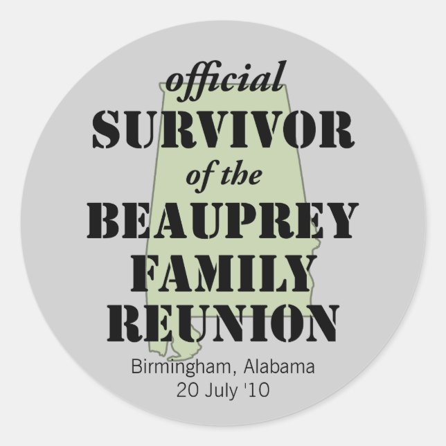 Adesivo Redondo Sobrevivente de Reunião Familiar do Alabama (verde (Frente)