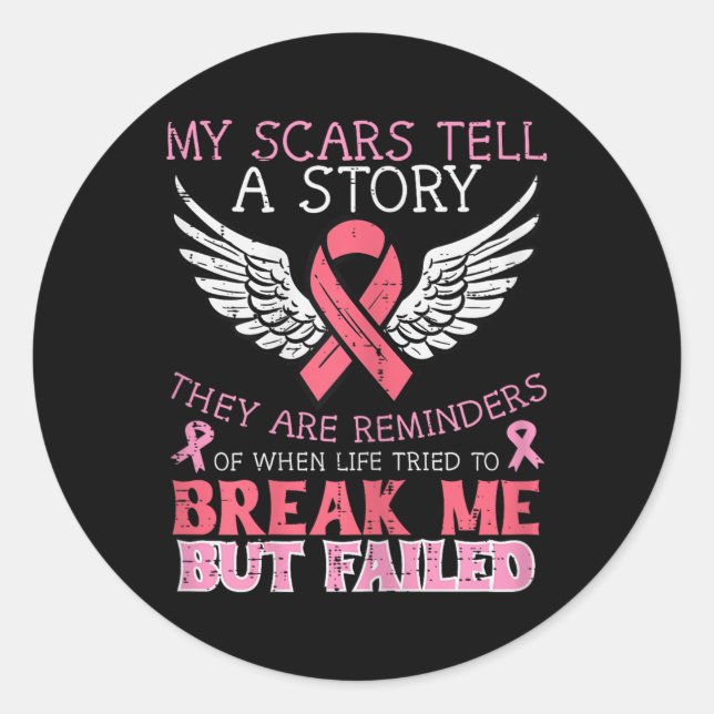 Adesivo Redondo Sobrevivente do Câncer da Mama Minha cicatriz Cont (Frente)