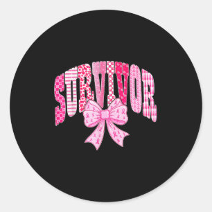 Adesivo Redondo Sobrevivente Laço Rosa Coquette Arco Câncer de Mam