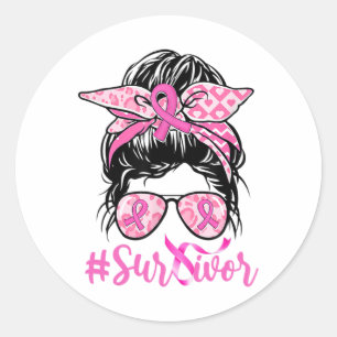 Adesivo Redondo Sobrevivente Mensagem Bun Fita Rosa Fita Leopard B