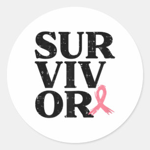 Adesivo Redondo Sobrevivente Pink Ribbon Warrior Cancer Awarene