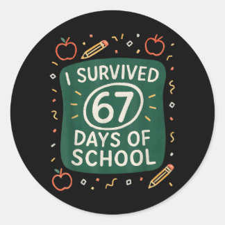 Adesivo Redondo Sobreviveu 67 Dias De Escola Engraçado Seis Sete M