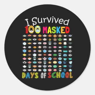 Adesivo Redondo Sobrevivi A 100 Dias Mascarados Da Escola 100 Másc