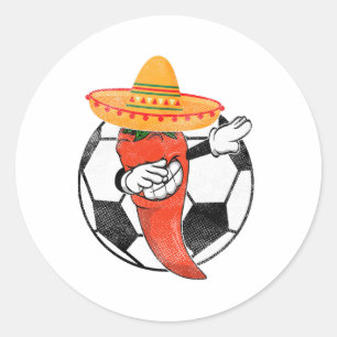 Adesivo Redondo Soccer Byll Dabbing Pepper Quente Cinco Chili Mexi