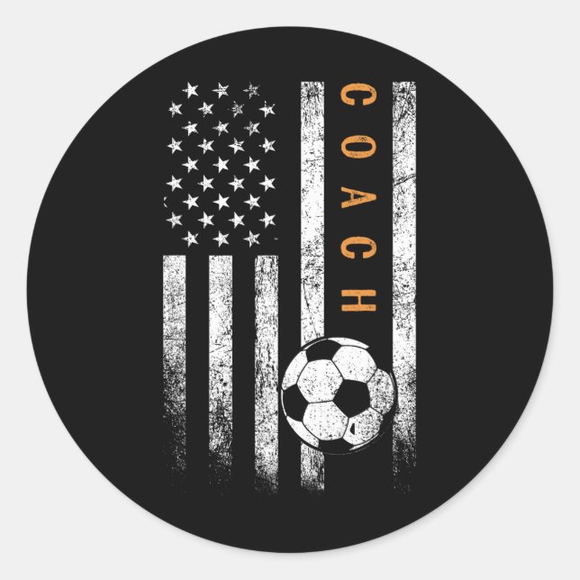 Adesivo Redondo Soccer Coach American Flag Design Soccer Trainer C (Frente)
