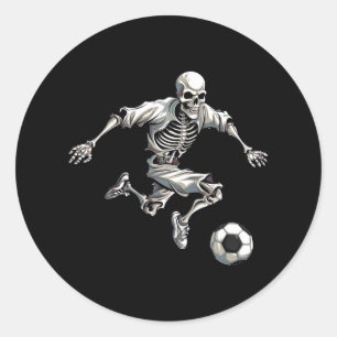Adesivo Redondo Soccer Esqueleto Jogando Futebol Halloween Skull L