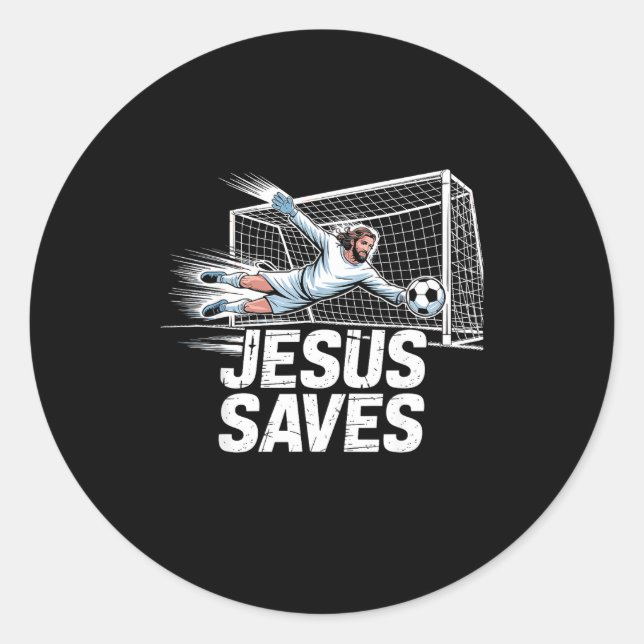 Adesivo Redondo Soccer Goalie Goalkeeper Jesus Saves Christian Soc (Frente)