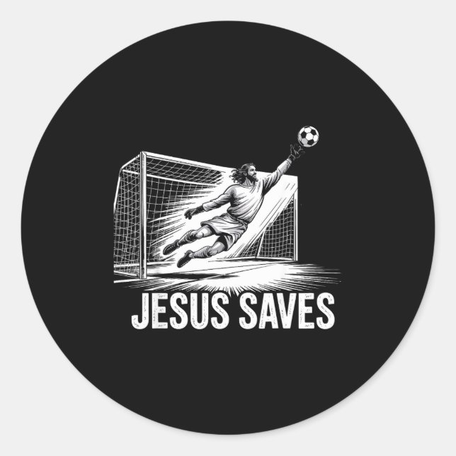 Adesivo Redondo Soccer Goalie Goalkeeper Jesus Saves Christian Soc (Frente)
