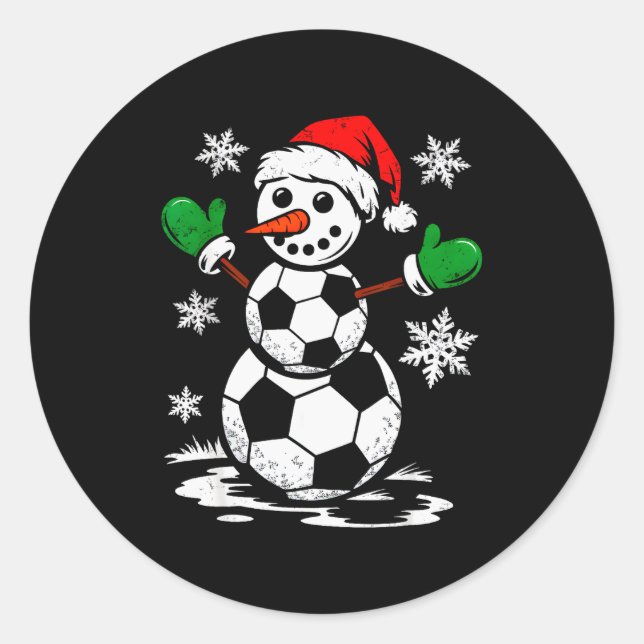 Adesivo Redondo Soccer Santa Hat Snowman Xmas Funny Soccer Lover C (Frente)