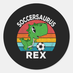 Adesivo Redondo Soccersaurus Rex Dinossauro de Futebol Para Menino