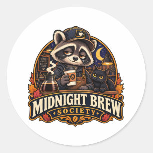 Adesivo Redondo Sociedade do Café Vintage Midnight Brew Guaxinim R