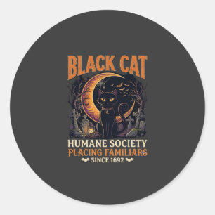 Adesivo Redondo Sociedade Humana Black Cat Halloween Crescente Lua