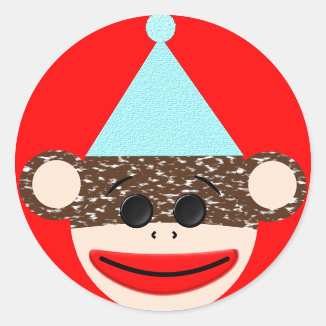 Adesivo Redondo Sock Monkey Birthday Sticker (Frente)