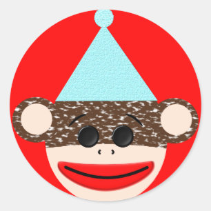 Adesivo Redondo Sock Monkey Birthday Sticker