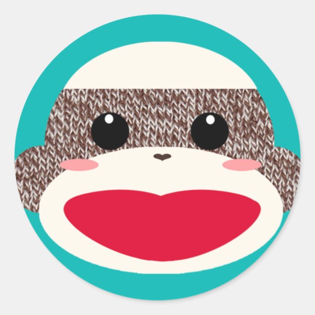 Adesivo Redondo Sock Monkey Face Stickers (Frente)