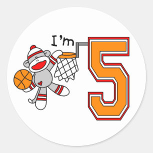 Adesivo Redondo Sock Monkey Hoops 5 Birthday