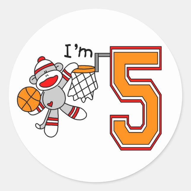 Adesivo Redondo Sock Monkey Hoops 5 Birthday (Frente)