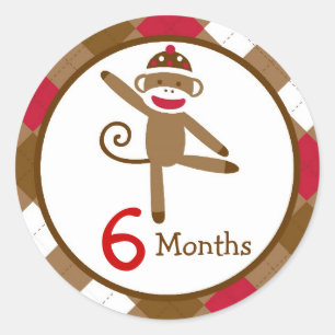 Adesivo Redondo Sock Monkey Monthly Milestone Stickers