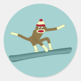 Adesivo Redondo Sock Monkey Snowboarder