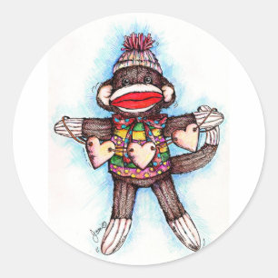 Adesivo Redondo Sock Monkey Stickers - Monkey Business