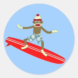 Adesivo Redondo Sock Monkey Surfer