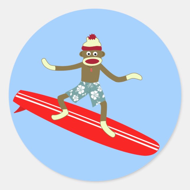 Adesivo Redondo Sock Monkey Surfer (Frente)