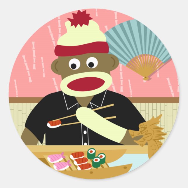 Adesivo Redondo Sock Monkey Sushi (Frente)